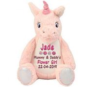 Personalised Pink Unicorn Large Teddy Bear Embroidered Wedding Gift for Flower Girl or Bridesmaid Favour- EASY TO CUSTOMIZE