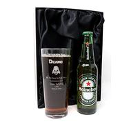 Personalised Pint Glass & Beer - Darth Vader Star Wars Design (Hein Premium Lager Beer, Silk Lined Gift Box)