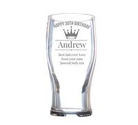 Personalised Pint Glass Birthday Engraved Men Tulip Shaped Beer Crown King Gift Box 568 ml