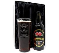 Personalised Pint Glass & Cider - Peaky Blinders Design (Kopparberg Raspberry Cider, Silk Lined Gift Box)