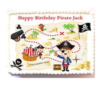 Personalised Pirate Cake Topper - A4 Rectangle - Your Message Treasure Island Birthday Decoration - Wafer