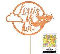 Personalised Plane Aeroplane Glitter Cake Topper- Copper Orange Any Custom Age & Name Glitter Cake Decoration and Sprinkles - Happy Birthday Decorations - Personalised Toppers for Cakes by Cakeshop