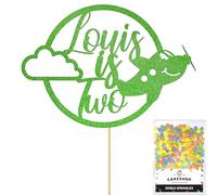 Personalised Plane Aeroplane Glitter Cake Topper- Green Any Custom Age & Name Glitter Cake Decoration and Sprinkles - Happy Birthday Decorations - Personalised Toppers for Cakes by Cakeshop