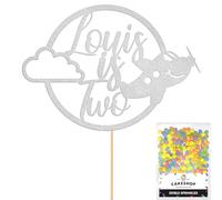 Personalised Plane Aeroplane Glitter Cake Topper- Light Silver Any Custom Age & Name Glitter Cake Decoration and Sprinkles - Happy Birthday Decorations - Personalised Toppers for Cakes by Cakeshop