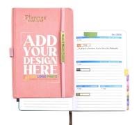 Personalised Planner Jul. 2026-Dec. 2027, Custom Cover With Logo Text, Goal-Oriented Monthly Weekly Pages Comprehensive Structure for Office School Organisation Productivity, Pink