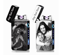 Personalised Plasma Electric Arc Lighter USB Rechargeable with Custom Photo & Text Gift for Father's Day,Valentine's Day,Mens (Black & Silver) (Silver, Photo & Text Front Only)