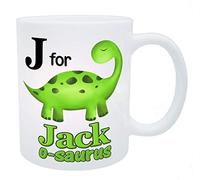 Personalised Plastic Unbreakable Kids Cup/Mug Green Alphabet Dinosaur Theme Child/Baby/Toddler Cup for Boys & Girls