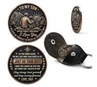 Personalised Pocket Hug To My Son Coin From Dad, Custom Pocket Hug Keyring | Engraved Metal Token with PU Leather Carrier, Custom Gifts for Sons, Father Son Keepsake for Birthday Graduation Fathers Day