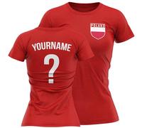 Personalised Poland Badge Womens T Shirt Name and Number Tee Polska Football Polish Nation Top, M, Red