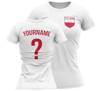 Personalised Poland Badge Womens T Shirt Name and Number Tee Polska Football Polish Nation Top, M, White
