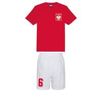 Personalised Poland Style Kit Red Football Shirt, White Shorts, for Girls and Boys Best Birthday Gift for Children Kids Playwear (3-4 Years)