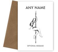 Personalised Pole Dancer Birthday Card for Her. Perfect for a Mum, Auntie or Friend on her birthday, Christmas. Female Sport Greetings Card for Woman dancing on pole