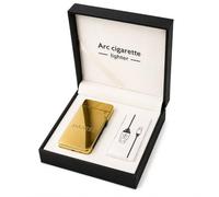 Personalised Polished Gold Plated Slim ARC USB Rechargeable Lighter In Presentation Gift Box - Engraved With any Message Up To 80 Characters