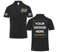 Personalised Polo Shirts - for Work,Uniforms, Business, Events, Stag Parties, Construction | Custom Text/Image (UK, Alpha, 5XL, Regular, Regular, Black)