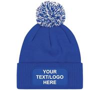Personalised Pom Pom Beanie Hat Winter Bobble Hat with Logo, Text or Photo, Warm Knitted Beanie Cap for Men & Women, Workwear, Teams, Events & Gifts, 8 Colour Options (Blue)