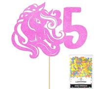 Personalised Pony Horse Riding Glitter Cake Topper - Light Pink Custom Age Glitter Cake Decoration and Sprinkles - Happy Birthday Decorations - Personalised Toppers for Cakes by Cakeshop