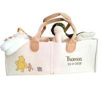 Personalised Pooh Bear Baby Diaper Caddy, Bespoke Design Nursery Storage Carrier and Car Organiser, Unique Bespoke Gender Reveal Gift