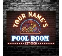 Personalised Pool Room Neon Effect Sign Man Cave Wall Art Decor Metal Plaque