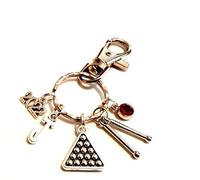 Personalised Pool Snooker Bag Charm Keychain Hot Shot Triangle Balls and Cue Keyring Billiards Table Keychain Sporting Initial Birthstone