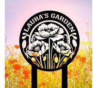 Personalised Poppy Flowers Yard Stake Garden Ornament Custom Flower Yard Marker Yard Decoration Metal Poppy Flower Plaque Gardener Gift Yard Marker Remembrance Garden Signs Outdoor Floral Plaque
