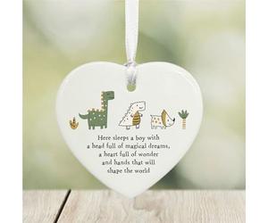 Personalised Porcelain Heart 'Here Sleeps A Boy..' Baby Shower Porcelain Gift, Nursery Decoration, New Baby Gift, Porcelain Heart Keepsake
