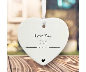 Personalised Porcelain Heart Love You Dad Daddy, Family Keepsake Token Gift, Custom Hanging Heart with Name Message