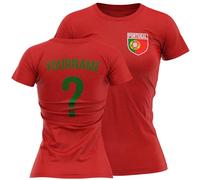 Personalised Portugal Badge Womens T Shirt Name and Number Tee Portuguese Football Nation Top, M, Red