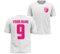 Personalised Portugal Girls T Shirt Custom Pink Portuguese Name and Number Football Tee Fan Kids Supporter Daughter Niece Gift, 12-13 Years, White