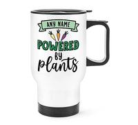 Personalised Powered by Plants Travel Mug Cup with Handle