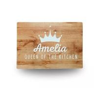 Personalised Premium Chopping Board 'Name' Queen of The Kitchen - Toughened Glass with Edge-to-Edge Print - Chinchilla Finish (Large)