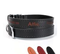 Personalised Premium Dog Collar (Black, size 8) ~ custom made Puppy ID | laser engraved Pet Ancol collar tag customised with your text or name ~ made of genuine leather