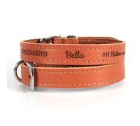 Personalised Premium Dog Collar (Tan, size 8)~ custom made Puppy ID | laser engraved Pet Ancol collar tag customised with your text or name ~ made of genuine leather