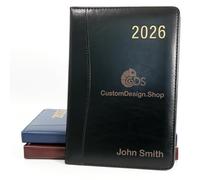 Personalised Premium Executive Diary Organiser 2026 | Design A Truly Unique Gift | Laser Engraved PU Leather - A5, Black, Day-per-page