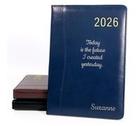Personalised Premium Executive Diary Organiser 2026 | Design A Truly Unique Gift | Laser Engraved PU Leather - A5, Blue, Week-to-View