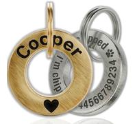 Personalised Premium Heavy Duty Dog Tags for Pets 3mm Thick Solid Brass & Stainless Steel Deep Engraved Personalised ID Name Tag Silent, Rust-Proof Washer Design for Collar Durable Anti-Lost Charm