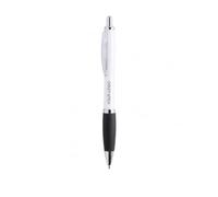 Personalised Premium Push Button Ballpoint Pen with Soft Grip, Chrome Trim, Metal Clip, White ABS Barrel, Blue Ink Writing Pen for Office, School, Business and Promotional Use