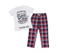 Personalised - Premium Vintage Year - Aged To Perfection - 18th | 21st | 30th | 40th | 50th | 60th | 70th | 80th Custom Birthday Gift | Present Idea for Men Pyjama Set Red Tartan Bottoms L