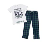 Personalised - Premium Vintage Year - Aged To Perfection - 18th | 21st | 30th | 40th | 50th | 60th | 70th | 80th Custom Birthday Gift | Present Idea for Men Pyjama Set Green Tartan Bottoms XL