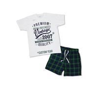 Personalised - Premium Vintage Year - Aged To Perfection - 18th | 21st | 30th | 40th | 50th | 60th | 70th | 80th Custom Birthday Gift | Present Idea for Men Pyjama Set Green Tartan Shorts 2XL