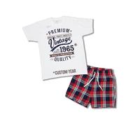 Personalised - Premium Vintage Year - Aged To Perfection - 18th | 21st | 30th | 40th | 50th | 60th | 70th | 80th Custom Birthday Gift | Present Idea for Men Pyjama Set Red Tartan Shorts XL