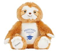 Personalised Preschool Leaving Gift Bunny with Name - Blue Preschool Leaver 2025 Soft Toy for Boy Girl Graduation Nursery Starting School - Brown Sloth