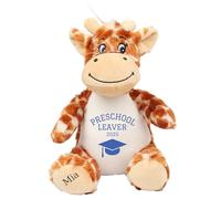 Personalised Preschool Leaving Gift Bunny with Name - Blue Preschool Leaver 2025 Soft Toy for Boy Girl Graduation Nursery Starting School - Brown Giraffe