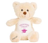 Personalised Preschool Leaving Gift Bunny with Name - Pink Preschool Leaver 2025 Soft Toy for Boy Girl Graduation Nursery Starting School - Brown Teddy