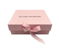 Personalised Present Box Large Magnetic Gift Box with Lid & Ribbon, Rigid Keepsake Box 26 x 18.5 x 8.3 cm, Box for Christmas, Hanukkah, Weddings, Birthdays & All Occasions (Pink Box with Text)
