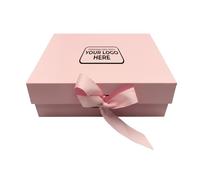 Personalised Present Box Large Magnetic Gift Box with Lid & Ribbon, Rigid Keepsake Box 26 x 18.5 x 8.3 cm, Box for Christmas, Hanukkah, Weddings, Birthdays & All Occasions (Pink Box with Logo)