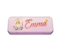 Personalised Princess Any Name Design for Girls - Custom Cute Fairy Tale Gift - Perfect for Back to School - Add Your Child’s Name, Metal Pencil Case Tin. (Pink)