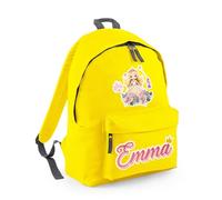 Personalised Princess Any Name Design for Girls - Custom Cute Fairy Tale Gift - Perfect for Back to School - Add Your Child’s Name, Fashion Backpack, Shoulder Bag. (Yellow Graphite Grey)