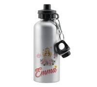 Personalised Princess Any Name Design for Girls - Custom Cute Fairy Tale Gift - Perfect for Back to School - Add Your Child’s Name, 500 ml Aluminium Water Bottle. (Silver)