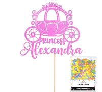 Personalised Princess Carriage Glitter Cake Topper- Light Pink Any Custom Name Glitter Cake Decoration and Sprinkles - Happy Birthday Decorations - Personalised Toppers for Cakes by Cakeshop