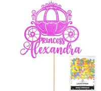 Personalised Princess Carriage Glitter Cake Topper- Pink Any Custom Name Glitter Cake Decoration and Sprinkles - Happy Birthday Decorations - Personalised Toppers for Cakes by Cakeshop